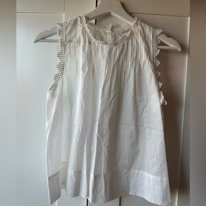 THE GREAT. White Cotton Crochet-Trim Sleeveless Blouse